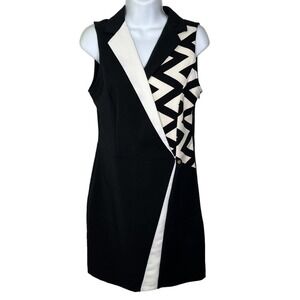 Rinascimento Women's Size M Dress Sheath Black White Geo Print Made In Italy